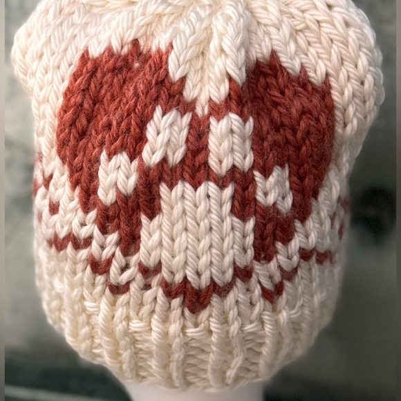Handmade Hand Crafted Knit Better Together Hat Cream and Rust Adult sized - Picture 3 of 3